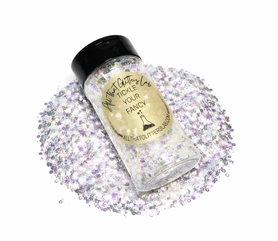 Tickle Your Fancy white iridescent chunky mix glitter