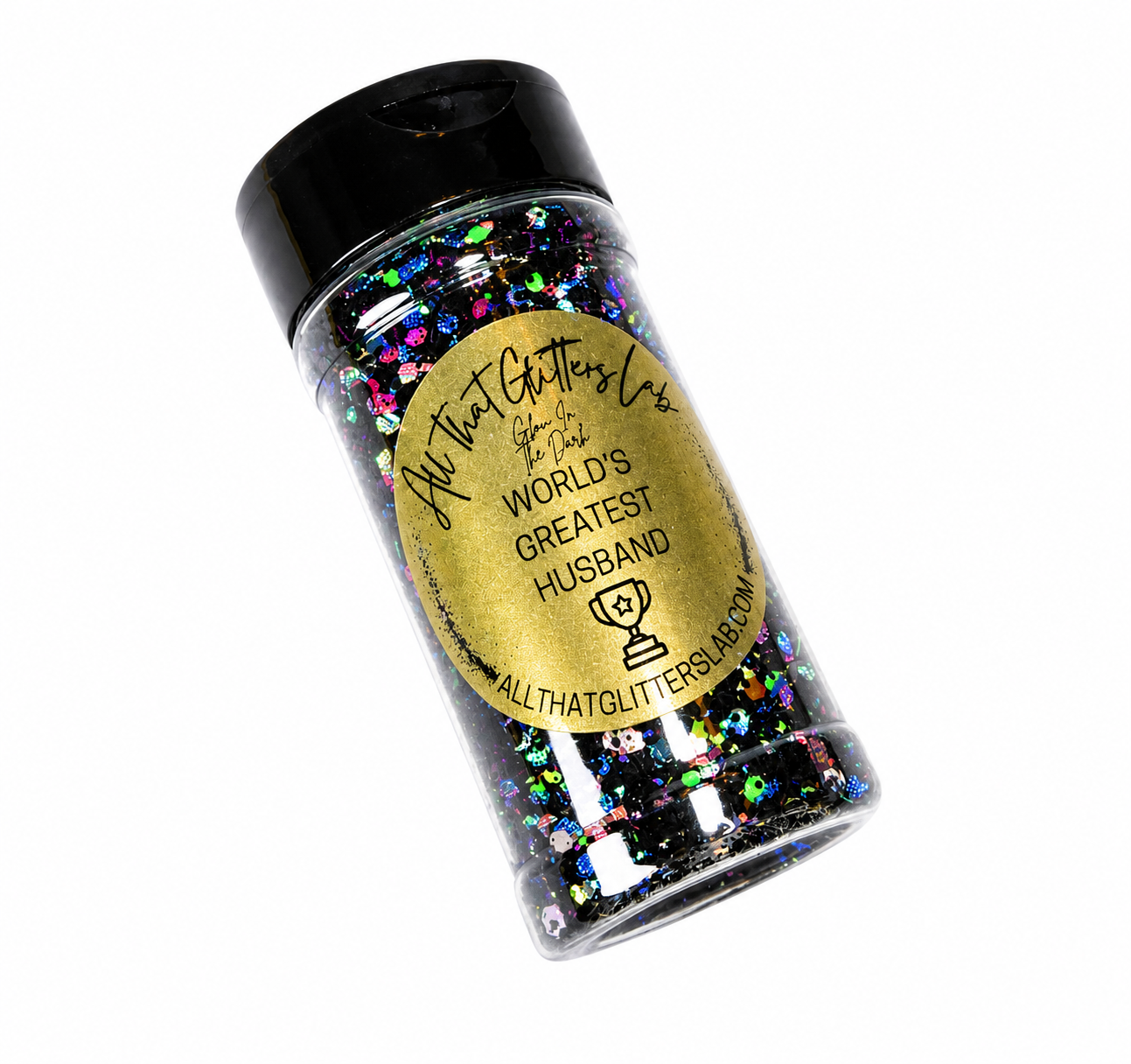 World's Greatest Husband green glow in the dark chunky mix glitter