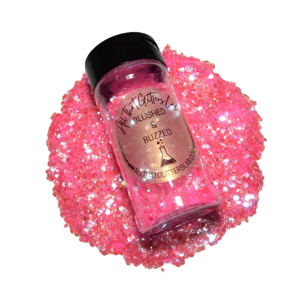 Blushed & Buzzed pink iridescent chunky mix glitter