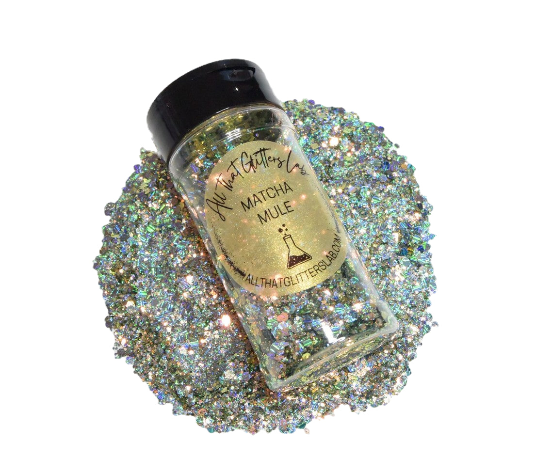 Matcha Mule green holographic chunky mix glitter