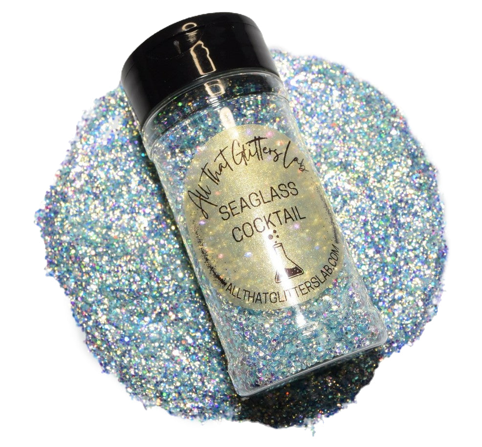 Seaglass Cocktail silver iridescent chunky mix glitter