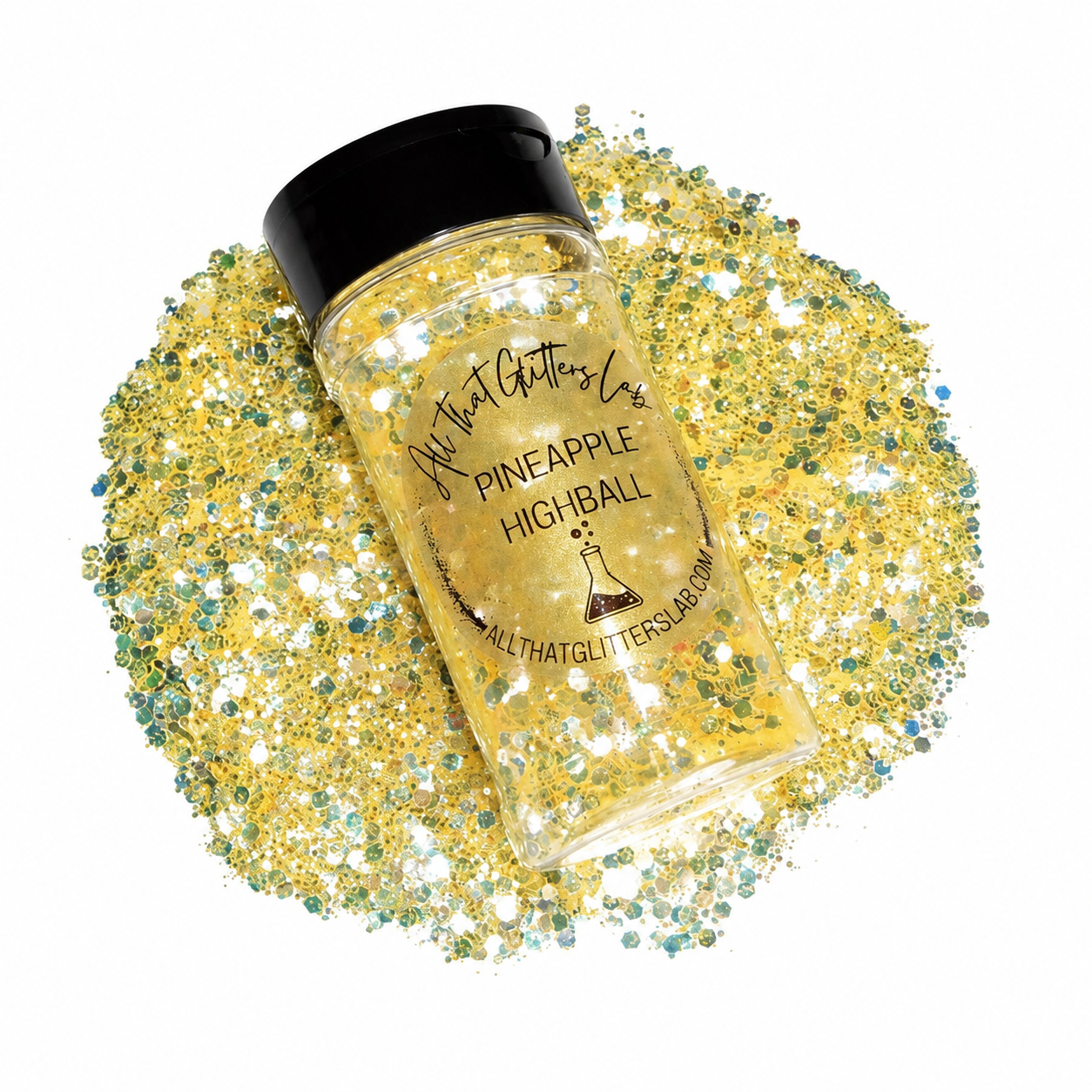 Pineapple Highball yellow iridescent chunky mix glitter