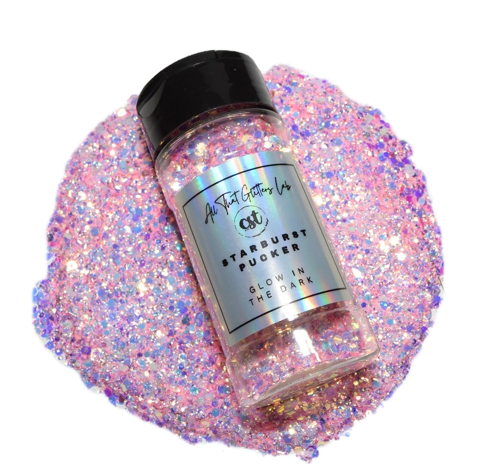 Starburst Pucker yellow glow in the dark chunky mix glitter