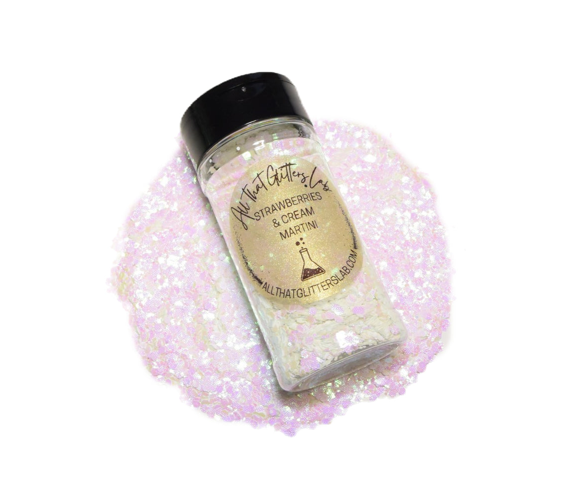 Strawberries & Cream white iridescent chunky mix glitter