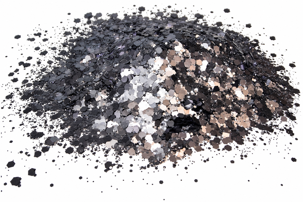 Smoke Show Gray Chunky Mix Glitter shown in a pile