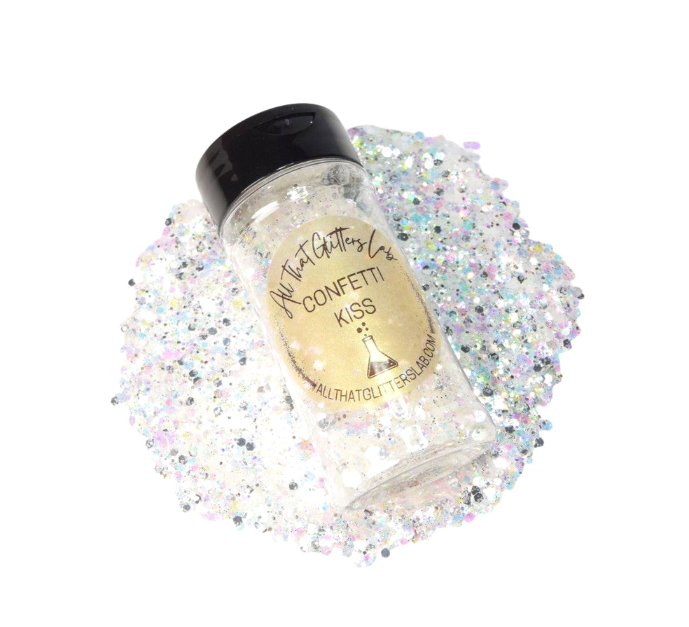 Confetti Kiss white iridescent chunky mix glitter