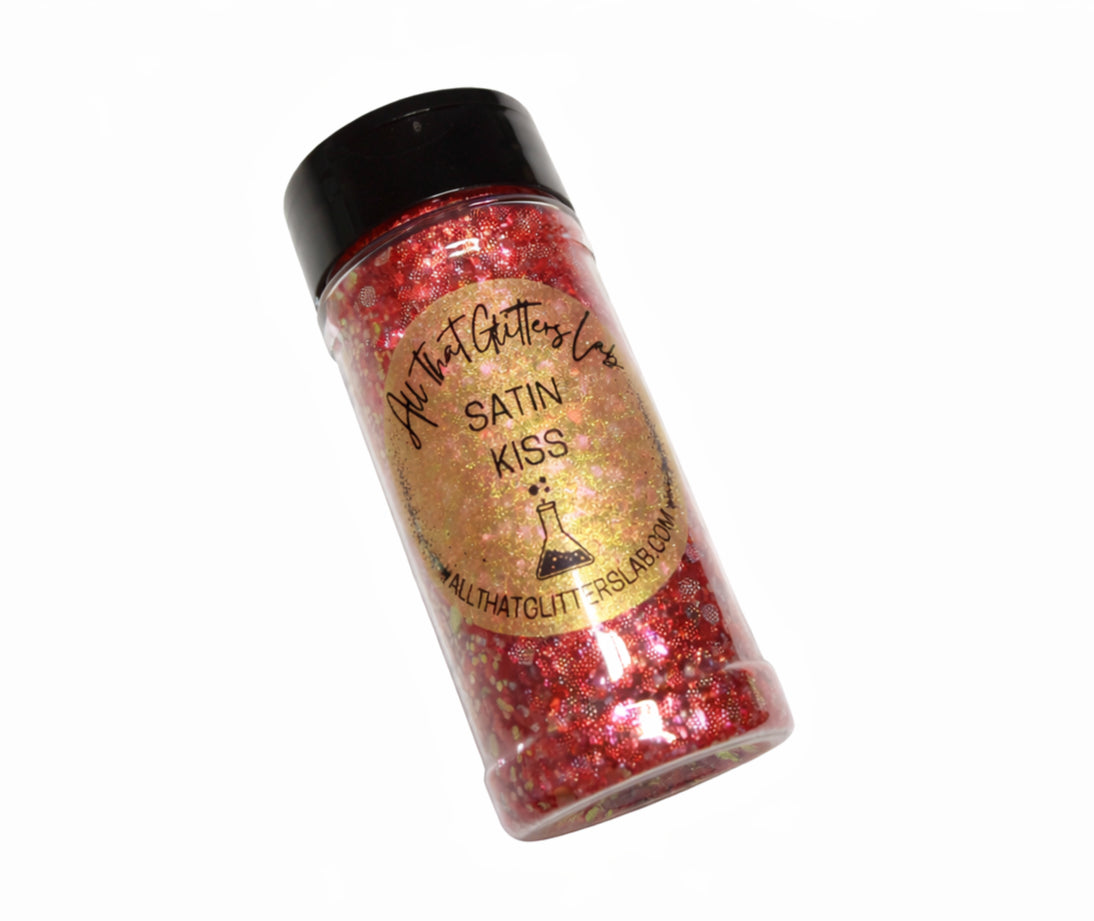 Satin Kiss red iridescent chunky mix glitter