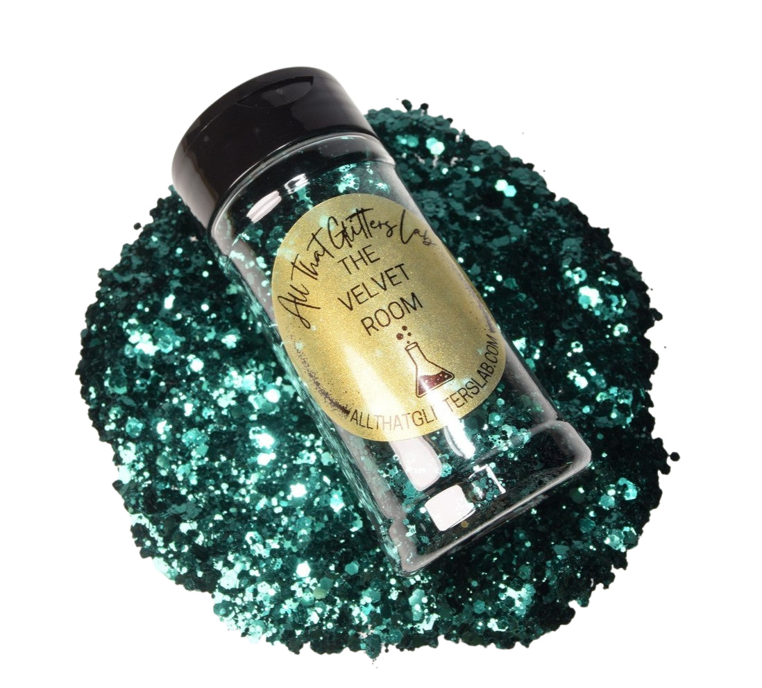 The Velvet Room green metallic chunky mix glitter