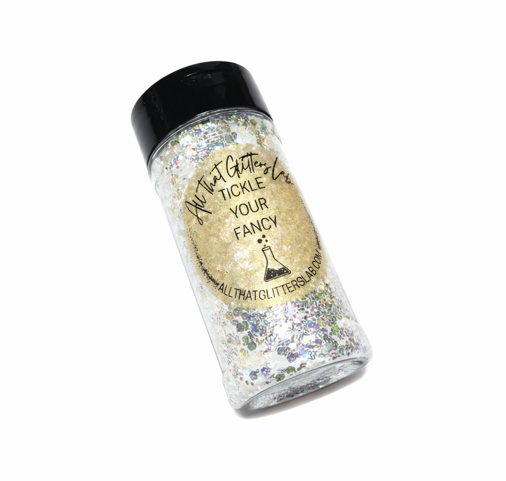 Tickle Your Fancy white iridescent chunky mix glitter