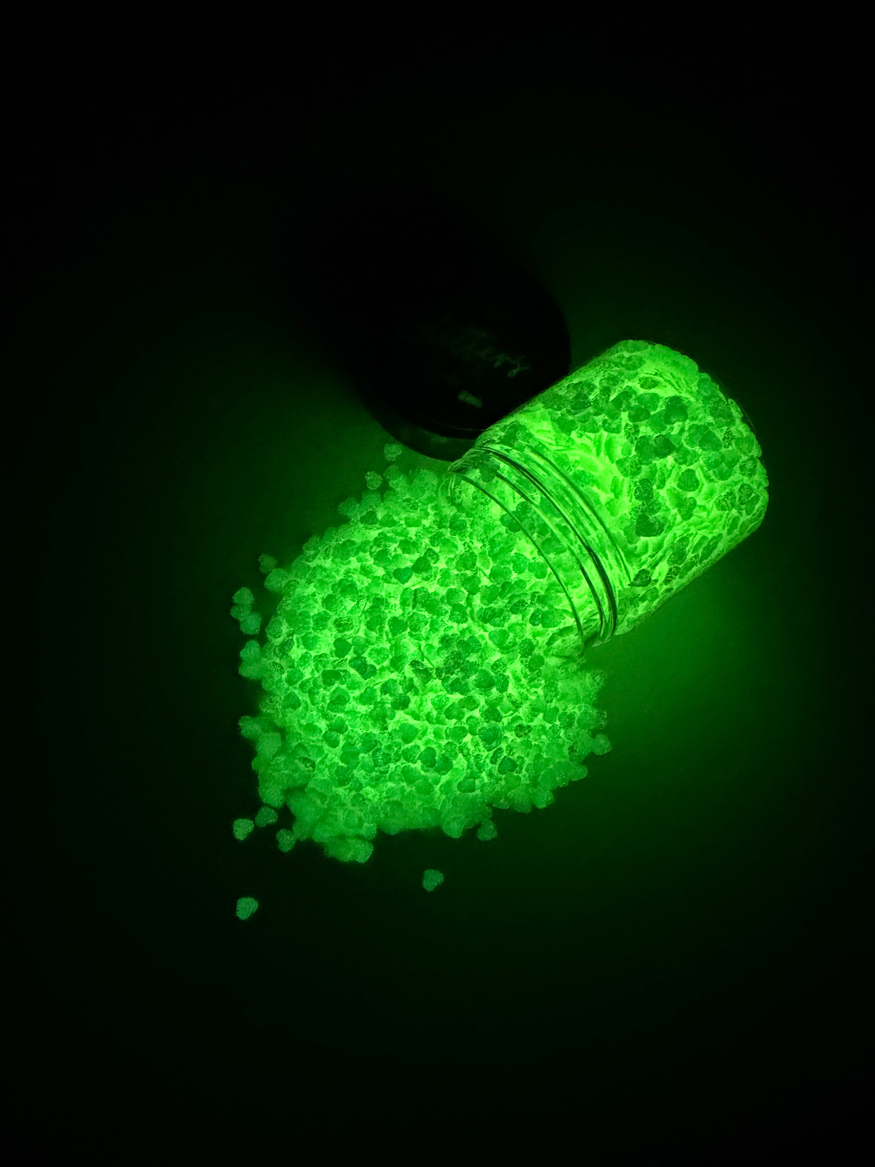White Glittered Glow Hearts green glow in the dark chunky mix glitter