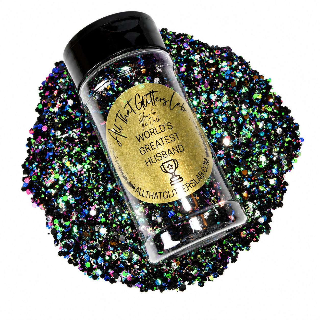 World's Greatest Husband green glow in the dark chunky mix glitter
