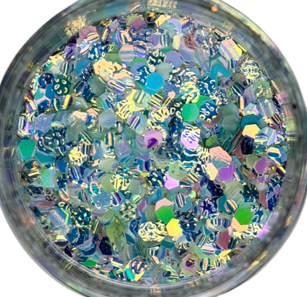 Bunny Tail Glowtini blue glow in the dark chunky mix glitter