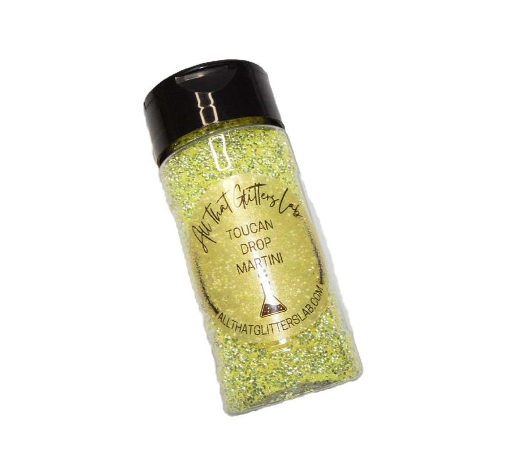 Toucan Drop Martini yellow iridescent tear glitter
