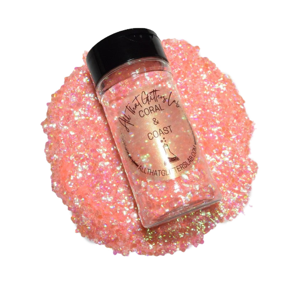 Coral & Coast orange iridescent chunky mix glitter