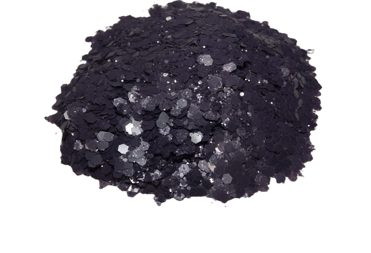 Midnight Fog black iridescent chunky mix glitter