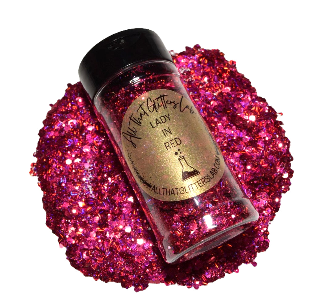 Lady In Red red holographic chunky mix glitter