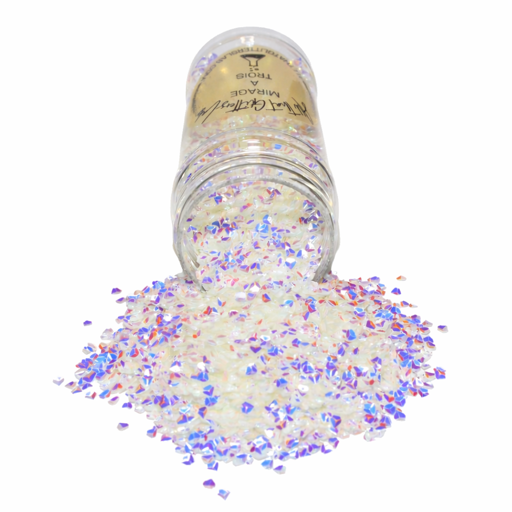 Mirage A Trois white iridescent glitter