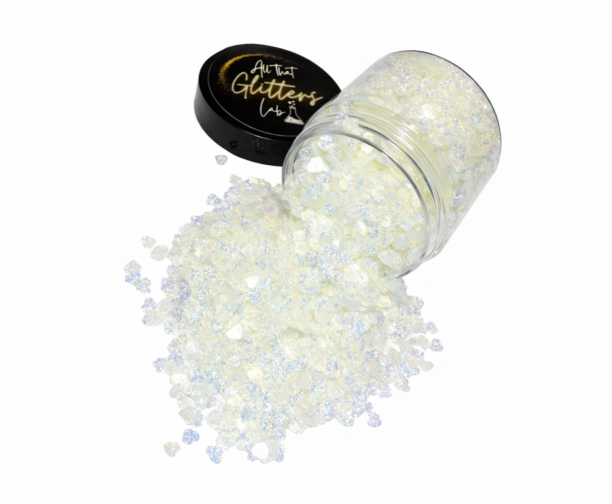 White Glittered Glow Hearts green glow in the dark chunky mix glitter