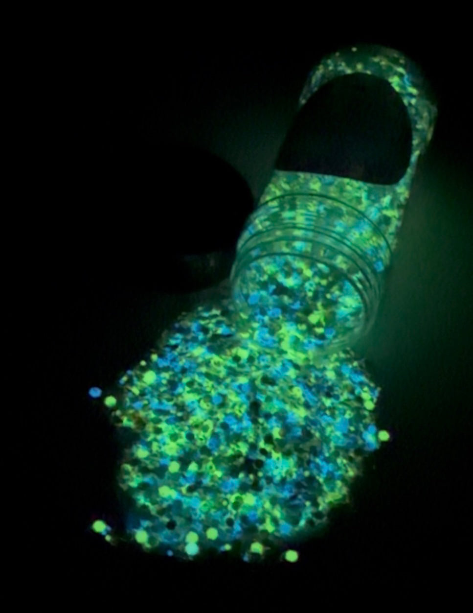 Bunny Tail Glowtini blue glow in the dark chunky mix glitter