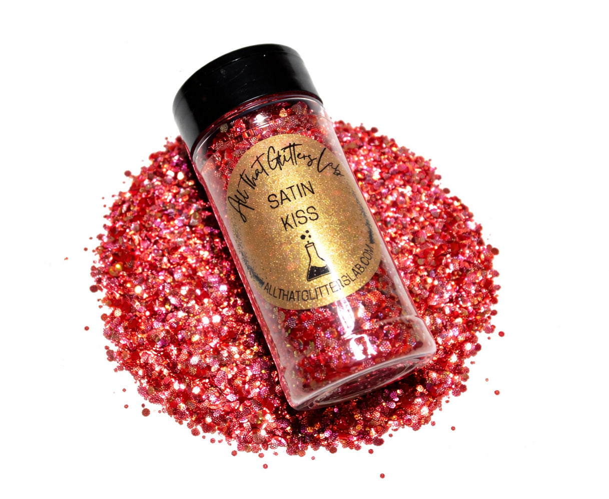 Satin Kiss red iridescent chunky mix glitter