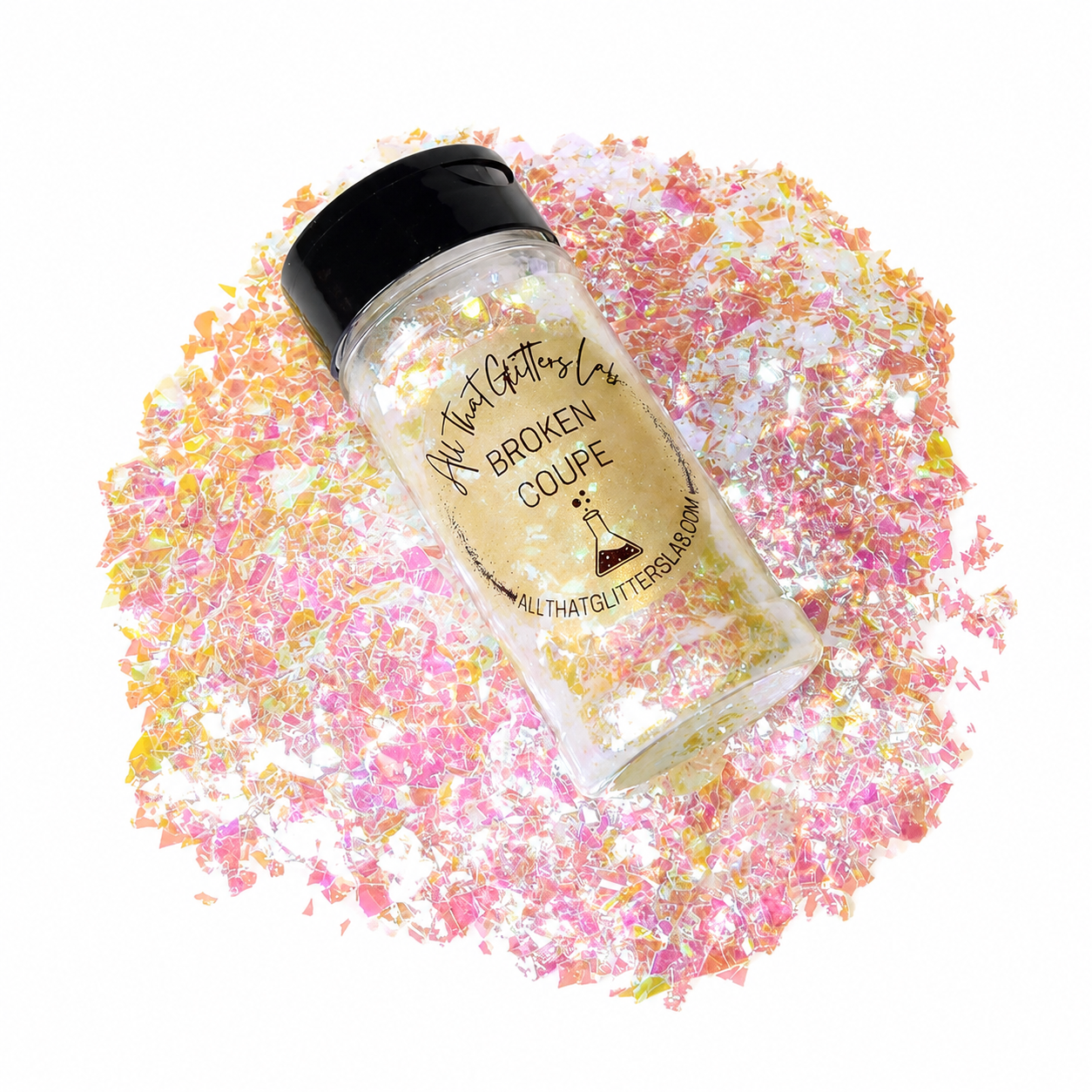 Broken Coupe white iridescent chunky mix glitter
