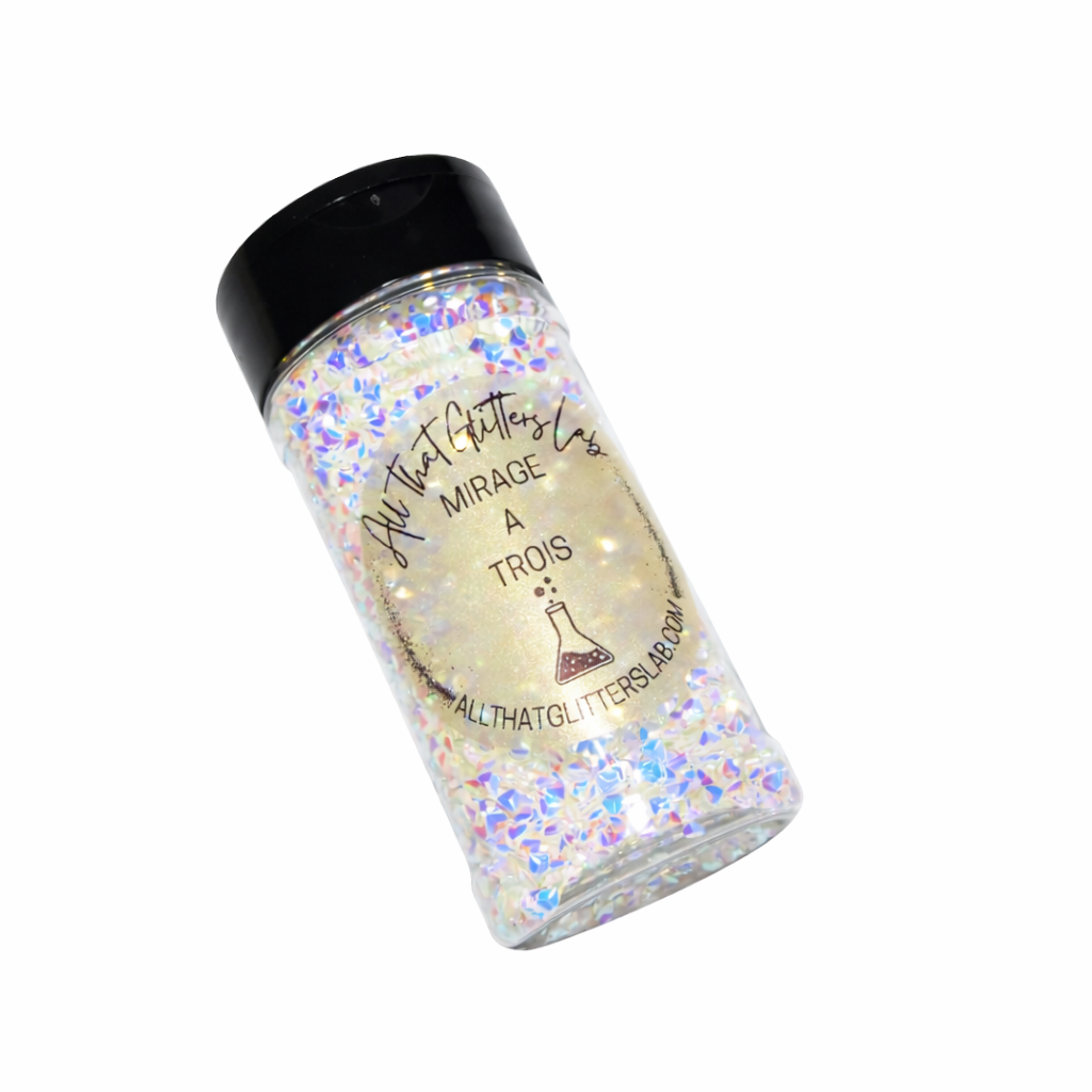 Mirage A Trois white iridescent glitter